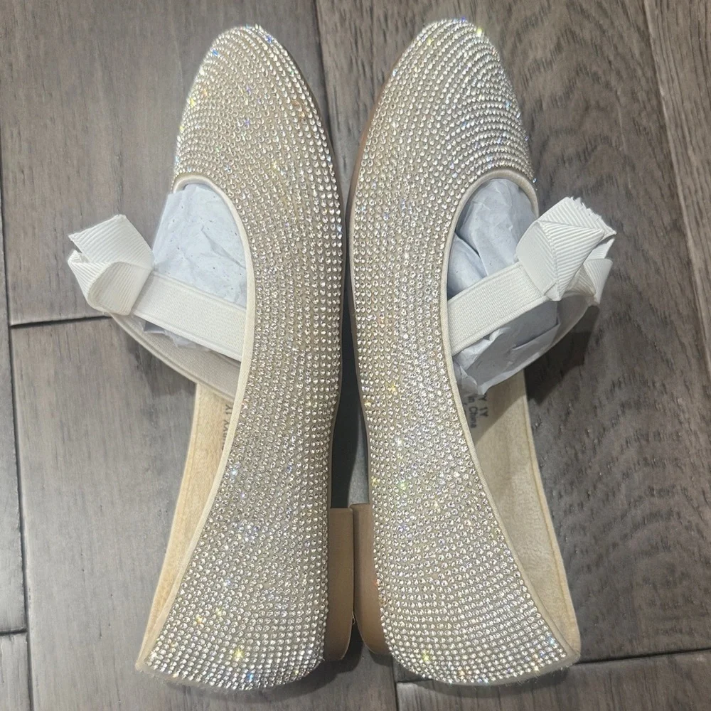 Sparkling crystal rhinestone Kids dress party Shoes with elastic Bow